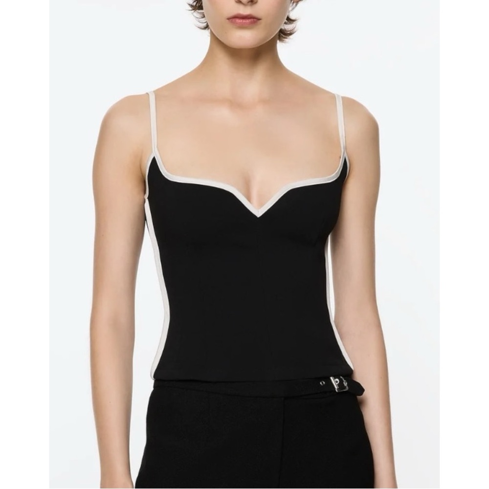Paris Georgia Heart Singlet - Black & White Sculpted Heart Neckline Fitted Top